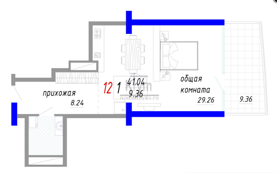 1-комн. квартира в Резиденция "Алтея" S 41.04 кв.м. 