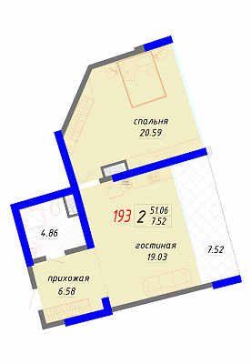 Квартира 58,58  стоимостью 7908300 рублей в Апартаменты "Гурзуф Ривьера"    Крым  